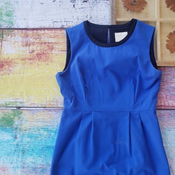 Kate Spade Cobalt Blue Arie Cotton Blend Pleated Mini Sheath Dress 12 - Picture 4 of 10